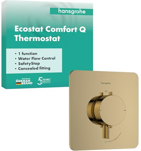 hansgrohe Ecostat Comfort Q - Miscelatore termostatico incasso, Rubinetto termostatico con blocco di sicurezza (SafetyStop) a 40° C, Termostato, 1 utenza, oro lucido, 33712990