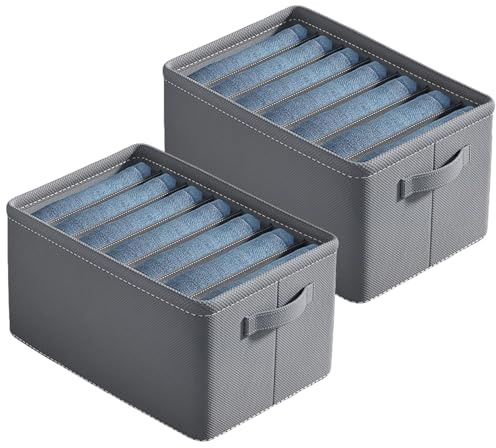 2PCS Organizador de ropa para armario, 7 compartimentos, Cajas Almacenamiento Plegable de Tela. Para Jeans Pantalones, Suéter, Camisetas