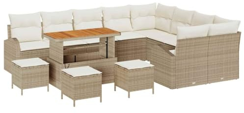 vidaXL Garten-Sofa-Set 13 pcs Beige und Creme 110 x 55 x 71 cm, Garten und Terrasse, Moderne modulare Möbel, verstellbare Füße, Outdoor-Sofa-Set, Rattan-Sitzgelegenheiten für gemütliches Feiern