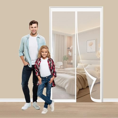 Moustiquaire Porte Fenetre Magnetique 126 x 228 cm Fermeture Automatique Anti Insectes Respirant Moustiquaire Rideau Anti Mouche pour Balcon & Terrasse, Blanc
