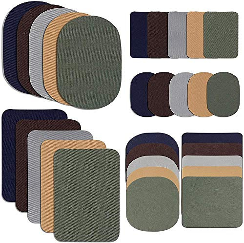 Agmoctz 30 Pieces Iron on Fabric Patches Fabric Repair Patches Twill Clothing Repair Patch Kit for Jacket Clothes, 5 Colors