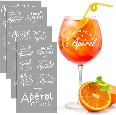 Editbar Lot de 28 autocollants en verre Apero - Personnalisés avec des dictons Apero - Film de transfert blanc pour verres Apero Spritz - Parfait pour les amateurs d'Aperol Spritz et les soirées d'été