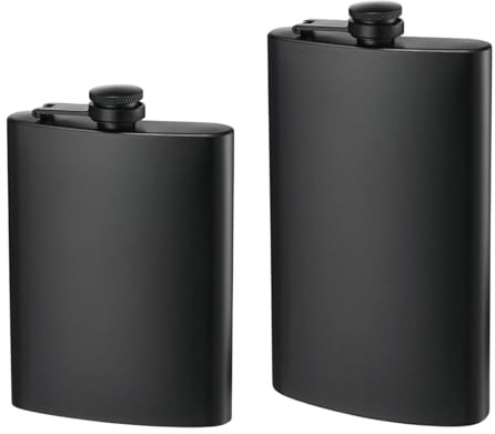 2 Pack Hip Flasks for Liquor, 8 Oz & 12 Oz Hip Flask Alcohol Leakproof Stainless Steel Thin Hip-Flasks for Men & Women Climbing Camping Barbecue Bar Party Festivals Travel and Gift (Matte Black)