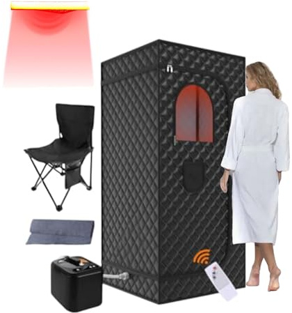 Outdoor Sauna with Infrared LED Light Red Light Saunas for Home with 1000W 3L Steamer 9-Level Temperature Control & Remote with Foldable Chair, for Indoor/Outdoor Use,InfraredLEDLight