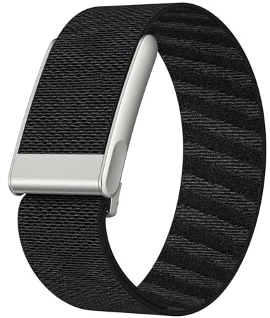 Wigento Elastisches Nylon Armband für WHOOP 5.0 Electrocardiogram, verstellbar, komfortabel, mit Zinklegierung Elementen, leichtes Uhrenarmband (Schwarz)