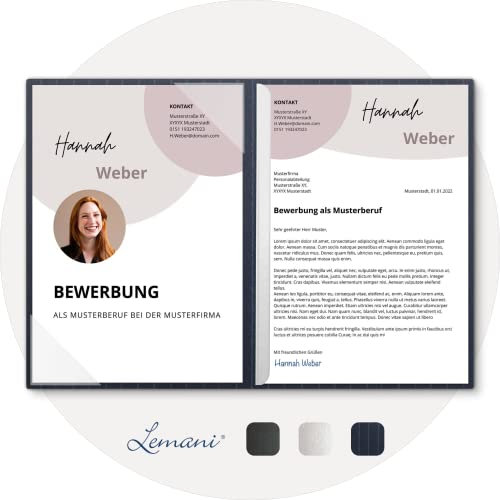5 Stück 2-teilige Bewerbungsmappen Lemani® CARISMA 'navy blue' mit 1 Klemmschiene - Premium-Qualität mit feinen Nadelstreifen, unverwechselbarer Haptik und hochwertiger Flach-Prägung 'Bewerbung'