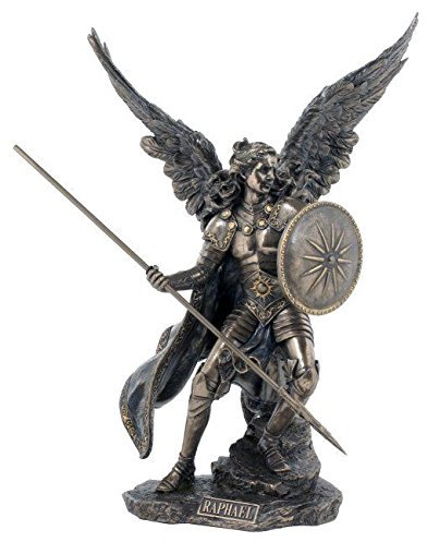 Veronses Figur Erzengel Raphael mit Speer und Schild Schutzengel bronziert