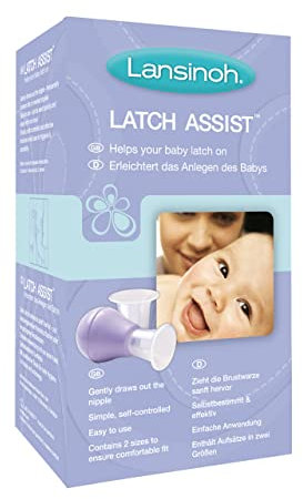 Lansinoh Latch Assist - Flat or Inverted Nipple Correction Breastfeeding Support - Includes Hygienic Case & 2 size cones - Breast feeding essentials