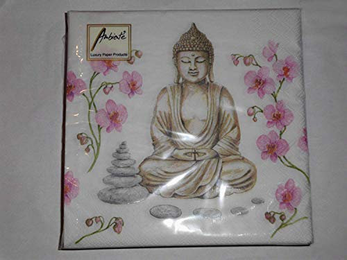 deco-discount 20 Servietten Buddha mit Orchidee zeitlos elegant Trend