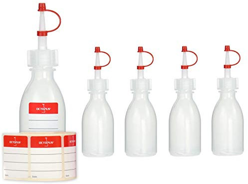 5x 50 ml Octopus Tropfflaschen Kunststoffflaschen, Plastikflaschen aus LDPE mit Spritzverschluss, Laborflaschen mit Tropfverschluss, leere Spritzflaschen