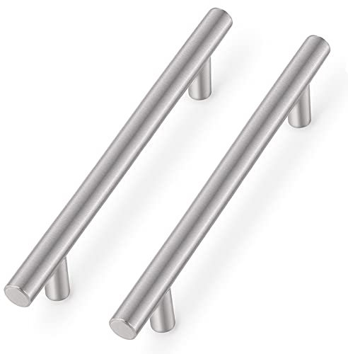 Probrico Kitchen Door Handles 160mm Brushed Nickel Kitchen Handles, 6.3 Inch Hole Center Cupboard Door Handles, Stainless Steel T Bar Cabinet Pulls, Round Furniture Handles for Drawer, 10 Pack