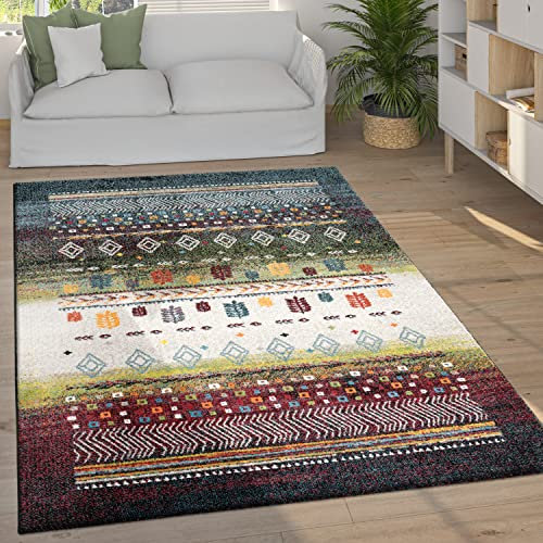 Paco Home Teppich Wohnzimmer Schlafzimmer Kurzflor Vintage Boho Ethno Skandi Geometrisches Muster Streifen Rauten Design, Grösse:80x150 cm, Farbe:Bunt 2