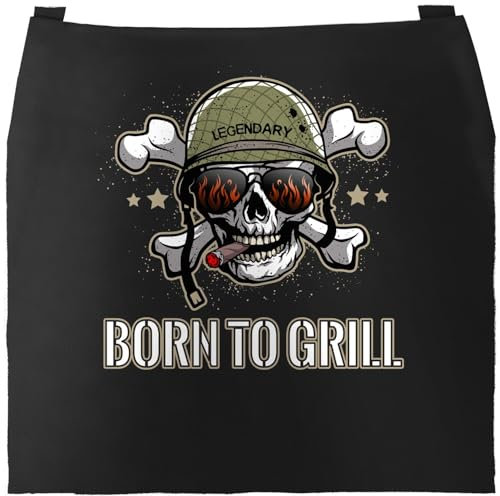 MoonWorks Born To Grill Grill-Schürze für Herren mit Spruch Totenkopf schwarz unisize