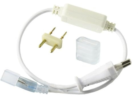 Jandei – Kit Conexión para Tira LED 14mm de Ancho 220V SMD5050, Potencia Máx 6A 750W, Apto para Exteriores. Incluye Enchufe, Conector y Capuchón