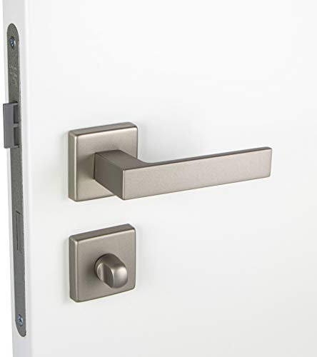Gedotec Drückergarnitur Aluminium Türbeschlag Edelstahl | 1 Stück Türgriff Zimmertür - PUSH 1317 | WC – BAD | Drücker-Paar silber für Innentüren | Türdrücker-Garnitur inkl. Befestigungsmaterial