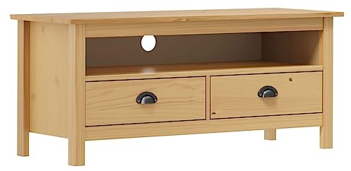 vidaXL Kiefernholz Massiv TV Schrank mit 2 Schubladen 1 Fach Lowboard TV Möbel Sideboard Fernsehtisch Fernsehschrank HiFi-Schrank Honigbraun 110x40x47cm