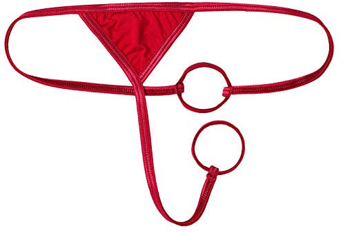 ranrann Homme Micro String Sexy Ouvert O-Ring Bikini Thong Taille Basse T-Back G-String Elastique sous-vêtement Lingerie Erotique Underwear Rouge Taille Unique