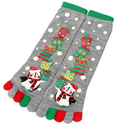 VALICLUD 1 Paire de Chaussettes Unisexes de Noël en Coton Chaussette Confortable à Cinq Doigts Chaussettes d'hiver Chaudes Et Extensibles