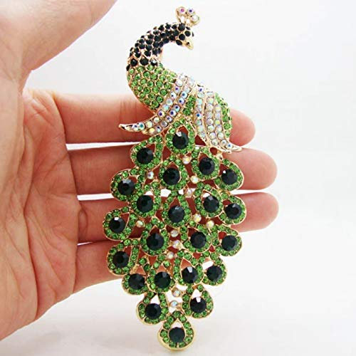 BAJIE Brosche Pfau Vogel Gold Ton Frau Brosche Pin Anhänger grün Strass Kristall