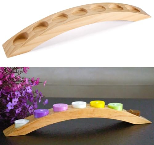 Wooden Tea Light Candle Holder Bar, Bridge Candle Holder Tray - 7 Holes - Natural Wood Color