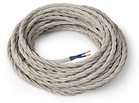 Amarcords - Câble électrique textile couleur CANVAS BEIGE, torsadé, lin, 3 mètres, à 2 brins 2x0,75 - Fil vintage en tissu coloré, pour lampes, lustres, appliques et abat-jours.