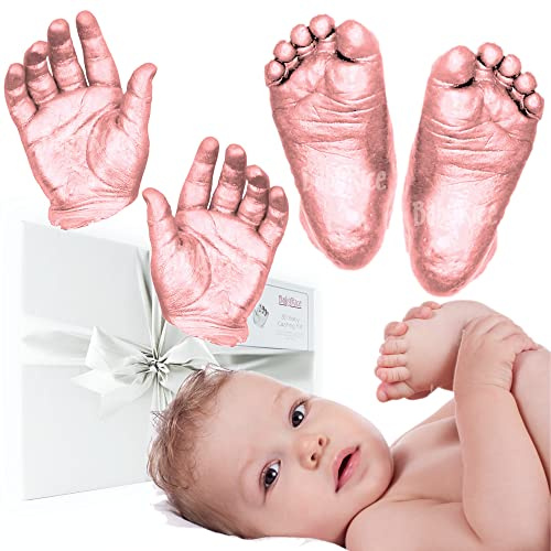 BabyRice Large Baby Hand and Foot Casting Kit, Boxed, Includes Metallic Paint (Rose Gold)