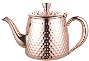 Café Olé SDT-018CU Sandringham Teapot, 18oz (500ml) Copper Plated 18/10 Stainless Steel with Hammered Finish