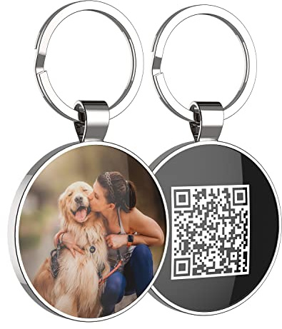 DISONTAG Front Photo Custom QR Haustier-ID-Tag, personalisierte Hundemarke, QR leitet zum Profil, weitere Informationen speichern|Änderbar