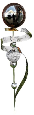 Jürgen Bocker Garten-Ambiente Gartenstecker Skulptur Saturn 160 cm aus Edelstahl poliert mit obere Kugel Edelstahl Schwarz poliert