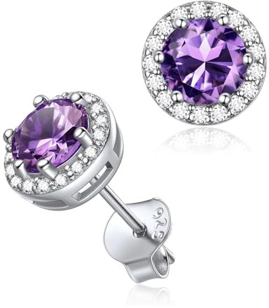 ChicSilver 925 Silber Ohrstecker für Damen, Amethyst Geburtsstein Ohrringe für Damen Mädchen, Kleine Zirkonia Ohrschmuck, Hypoallergene Modeschmuck für Geburtstag Valentinstag