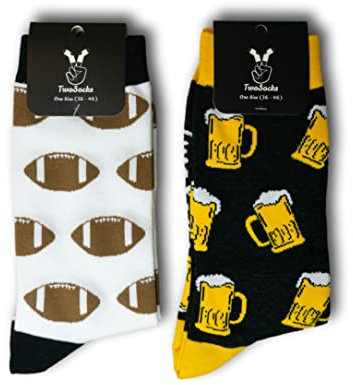 Socken - Fußball Football Basketball Tennis Mann Frau - Größe 36-46 - Strümpfe Socks Socke Strumpf lustig witzig (Super (Football + Bier schwarz))