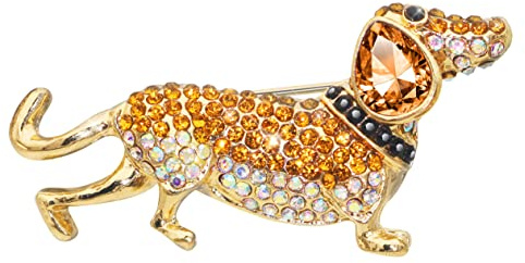 KristLand Jolie Broche en Forme De Teckel Chien avec Strass en émail Et Cristaux pour Femme Tenue De Mariage Boîte Cadeau