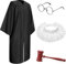 Yahenda 4 Stück Halloween Richter Kostüm Zubehör Richter Robe Spitze Kragen Gavel Runde Brille für Halloween Cosplay Party Favor, Siehe Abbildung, Erwachsene Größe