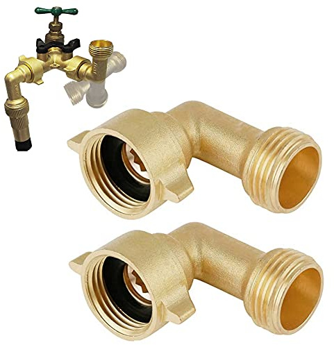 2PCS Brass Hose pipe Connector,Garden Hose Connector 90 Degree Brass Garden Hose Elbow Brass Adapter Heavy Duty Hose Adapter-Garden Hose Elbow 3/4inch Brass Connector Water Pipe Adapter
