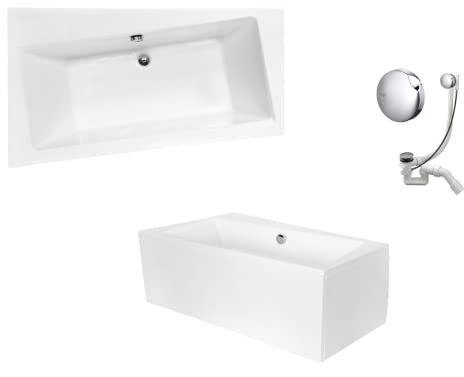 VBChome Badewanne 170x110 cm Acryl SET Schürze Siphon Wanne Ecke Eckbadewanne Weiß Design Modern Ablaufgarnitur Viega Simplex Wanne links Schürze Ablaufgarnitur Füße