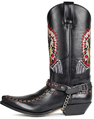 Sendra Boots - 17015 Stivali Cowboy Da Donna e Uomo con Tacon e Punta Fine - Stivali Campane in Colore Nero con Bordato - Stivali Eleganti -, Nero , 42 EU