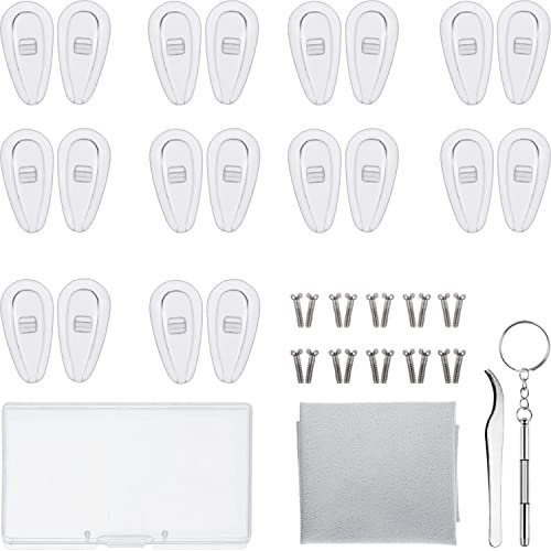 Brillen Reparatur Set 10 Paar Luftkammer Nasenpads Silikon Schraubbrillen Nasenpads mit Schrauben Pinzette und Reinigungstuch