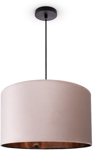 Paco Home Pendelleuchte Stehleuchte Dreibein Wohnzimmer Lampenschirm Velours Unifarben Deko Vintage Samt E27 Textilkabel, Farbe:Beige Kupfer (Ø45.5 cm), Leuchtenart/Farbe:Pendelleuchte - Schwarz