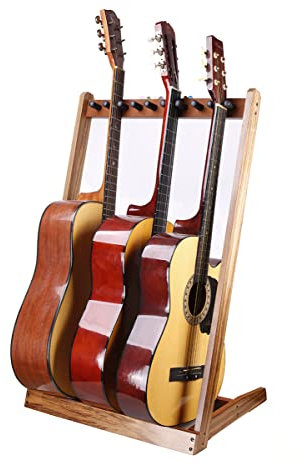 Gitarrenständer, HilerPunk Mehrere Gitarrenständer aus Holz,Gitarren Bodenständer mit Filzpad-Pick Slot und verstellbaren Schaumstoff-Holzpfählen,Mehrere Gitarrenhalter für Zuhause oder Studio
