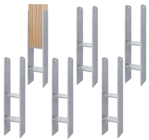 Froadp H-Pfostenträger Set aus 5mm Stahl Holzpfosten Bodenplatte Anker Bodenhülse Zaunträger Universal Zaunpfosten für Gartenzäunen Pergolen Carports (81x60x600mm, 6 Stück)