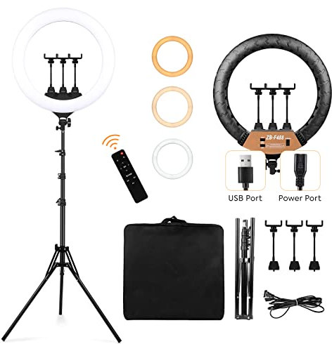22'' LED Ring Light 3200-6500K Lighting Kit 600pcs LED Beads with Light Stand & 3 Phone Holders for Smartphone YouTube Tik Tok Live Stream Portrait Makeup Vlog Video Photography