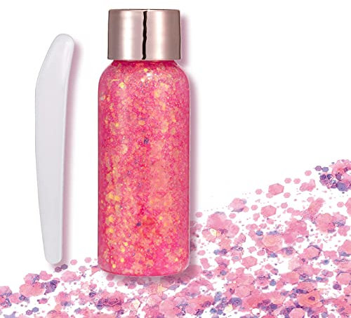 Fluoreszierendes Glitzer,Body Glitter gel,Fasching Makeup Glitzer,Long-Lasting Glitter Sequins Chunky Powder Gel,Glitzer Flüssiger Lidschatten,für Weihnachten Festival Masquerade Makeup(Rosa)