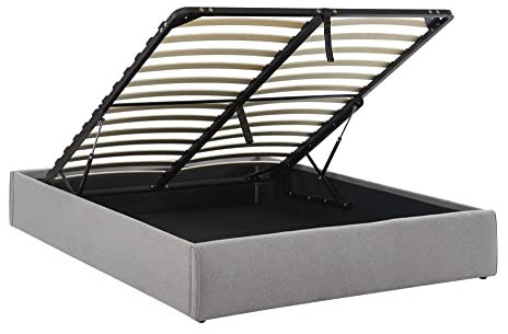 BAÏTA Lit Coffre Sakura Tissu Gris chiné sommier 140x190 Inclus