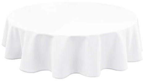 Hiasan Weiß Wasserabweisend Tischdecke aus Polyester,Rund120cm,Anti-Falten Tischtuch,geeignet für Küche,Restaurant,Hochzeit