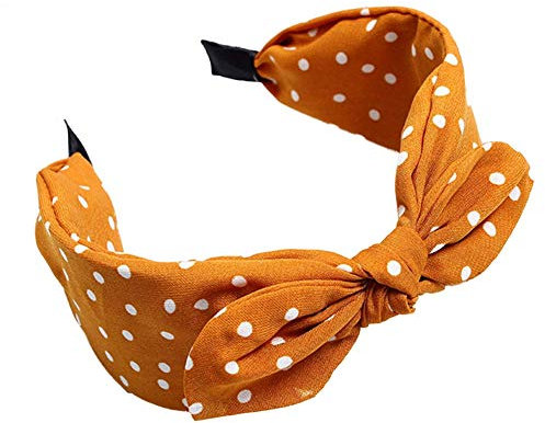Haarreifen Schleife Breit Haarreifen Vintage Gepunktet Haarband Rockabilly Stirnband Haarschmuck Süß Kopfband für Damen Mädchen (Gelb)