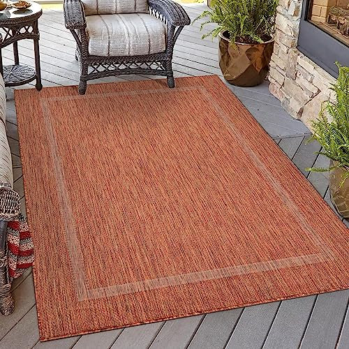 HomebyHome In & Outdoor Teppich Wetterfest Sisal Optik Kupfer 80x150 cm Läufer - Balkon Teppich Wasserfest, Waschbar, Flachgewebe - Ideal für Küchenläufer, Camping, Garten und Terrasse
