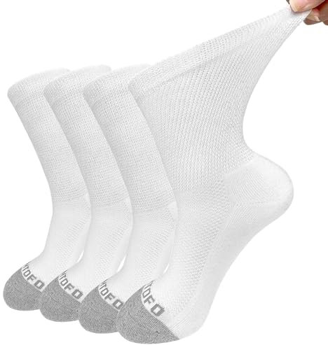 LOFIR Chaussettes Diabetiques Coton Homme: Chaussettes sans Coutures avec Ceinture Extra Large sans Elastique sans Pression Chaussettes avec Semelle Rembourrée Confortable Blanc 4 Paires Taille 39-42