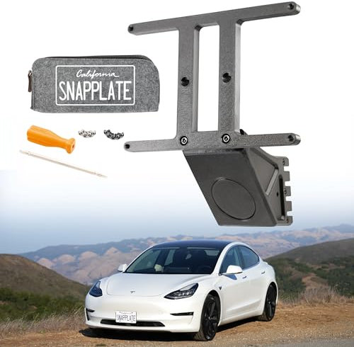 SnapPlate+ (Model 3) Front License Plate Holder - Strength-Optimized, Anti-Theft, Removable, Height-Adjustable, USA Made and Patented - for 2017-2023 Tesla Model 3 - No Drilling, No Adhesives