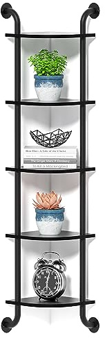 Tinpin Eckregal 5 Etagen, Wandregale für Schlafzimmer, hängende Eckregale Wandhalterung, rustikale industrielle Rohrregale für Badezimmer Thanksgiving Day, Wohnzimmer Dekor (Schwarz)