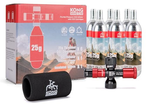 KONG MING CAR CO2 Kartuschen mit Gewinde, 16 g/25 g CO2 Kartuschen mit Gewindeanschluss für alle CO2 Fahrradreifenfüller, CO2 Pumpe für Rennräder und Mountainbikes (25G-6PCS-IF)